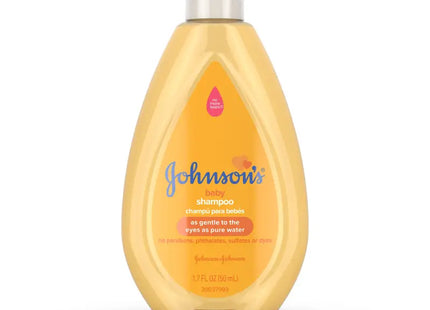 a close up of a bottle of johnson’s shampoo on a white background