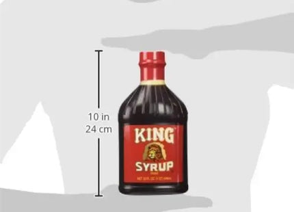 a close up of a bottle of syrup with a man holding it