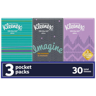 Kleenex On-The-Go Facial Tissues 10 Tissues/Box 3 Box 30 Total (16 Pack) - Personal Care > Skin