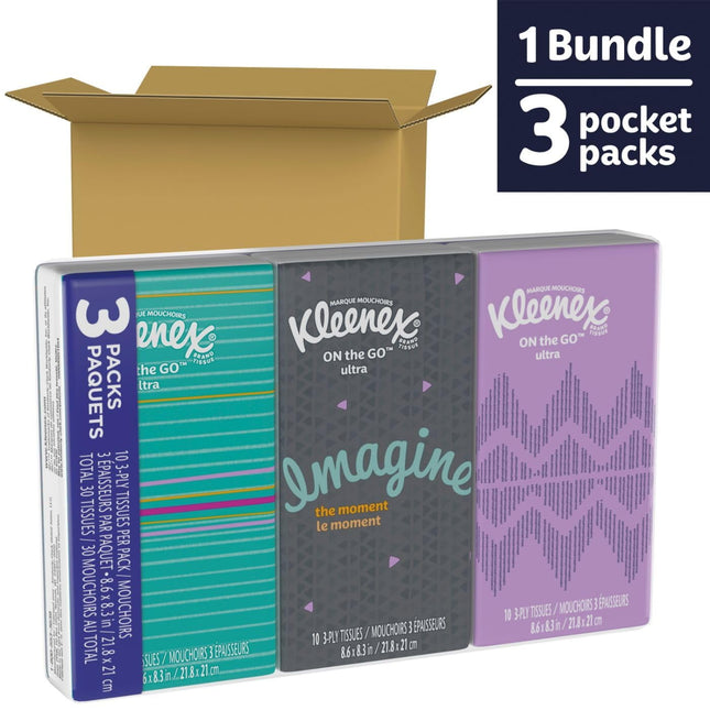 Kleenex On-The-Go Facial Tissues 10 Tissues/Box 3 Box 30 Total (2 Pack) - Personal Care > Skin