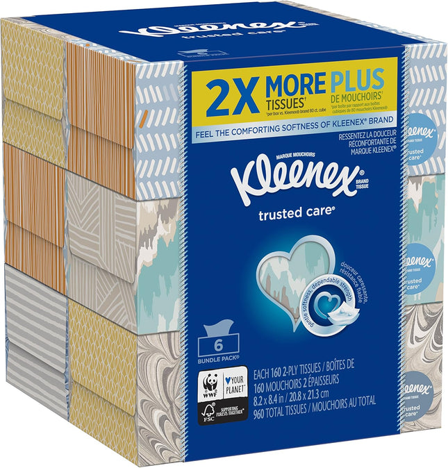 Kleenex Trusted Care Everyday Facial Tissue White 160ct (6 Pack) - Personal > Skin Tissues