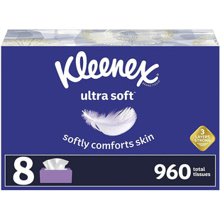 Kleenex Ultra Soft Facial Tissues Flat Box 120 Ct (8 Pack) - Personal Care > Skin