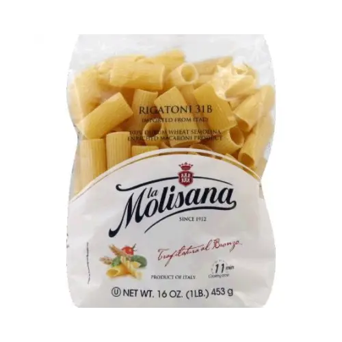 a close up of a bag of pasta with a label on it