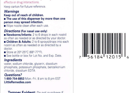 Little Noses Remedies Saline Spray and Drops 0.5 floz - Health Care > Over-the-Counter Medication Cough Cold & Flu