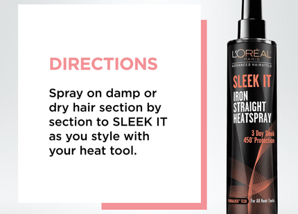 L’Oreal Paris Advanced Hairstyle Sleek It Iron Straight Heatspray 5.7oz (3 Pack) - Personal Care > Hair & Styling