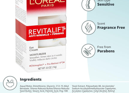 L’Oreal Paris Revitalift Anti-Wrinkle-Firming Eye Cream Unscented 0.5oz - Personal Care > Skin Anti-Aging Products