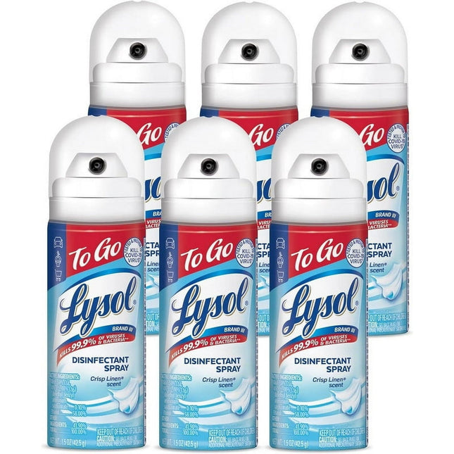 Lysol Crisp Linen Disinfectant Sanitizing Spray ToGo Travel Size 1.5oz (6 Pack) - Household Supplies > Cleaning