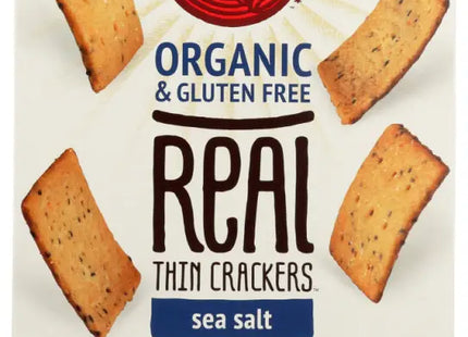 a close up of a box of organic crackers with a logo on it