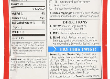 McCormick Taco Seasoning Mix Powder Less Sodium Gluten-Free 1.25oz - Food & Beverages > Herbs Spices Seasonings