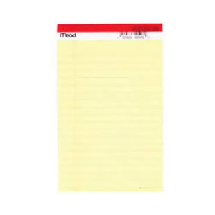 a yellow sticky pad with a red stripe