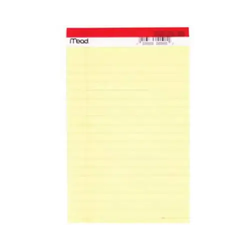 a yellow sticky pad with a red stripe