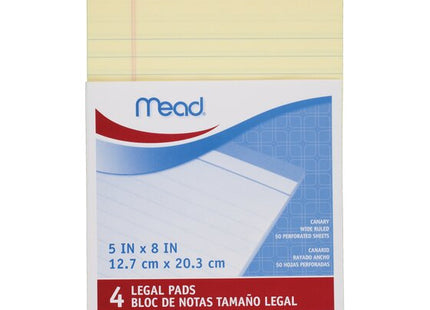 Mead 59614 Yellow Ruled Standard Legal Pad 5’’ x 8’’ Color Canary 50 Sheet (12 Pack) - Office Supplies > Paper