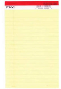 a yellow sticky pad with a red stripe