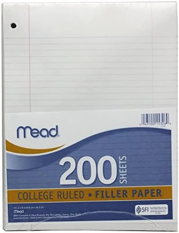 mead college ruled filler paper, white, 8 x 8, 200 sheets