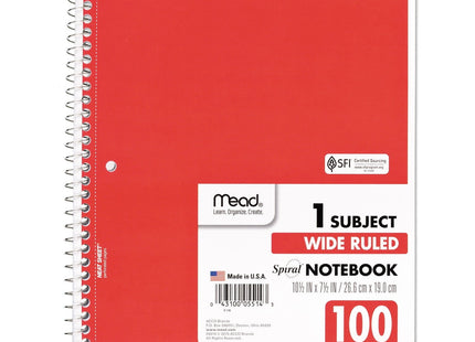 Mead Spiral Notebook,1-Subject,Wide Rule 8 x 10-1/2 100 Sheets (2 Pack) - Office Supplies > Paper Products Notebooks &