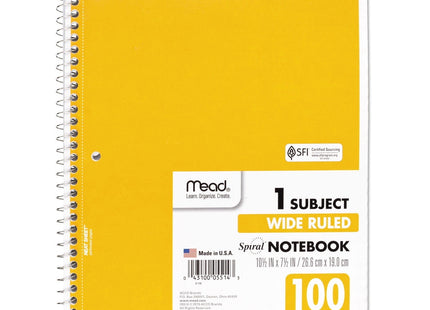 Mead Spiral Notebook,1-Subject,Wide Rule 8 x 10-1/2 100 Sheets (2 Pack) - Office Supplies > Paper Products Notebooks &