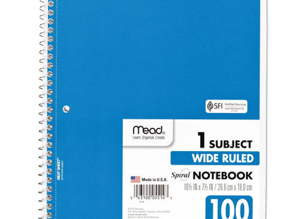 Mead Spiral Notebook,1-Subject,Wide Rule 8 x 10-1/2 100 Sheets (2 Pack) - Office Supplies > Paper Products Notebooks &