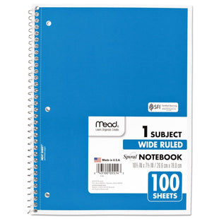 Mead Spiral Notebook,1-Subject,Wide Rule 8 x 10-1/2 100 Sheets (2 Pack) - Office Supplies > Paper Products Notebooks &