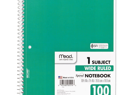 Mead Spiral Notebook,1-Subject,Wide Rule 8 x 10-1/2 100 Sheets (2 Pack) - Office Supplies > Paper Products Notebooks &