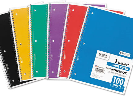 Mead Spiral Notebook,1-Subject,Wide Rule 8 x 10-1/2 100 Sheets (4 Pack) - Office Supplies > Paper Products Notebooks &