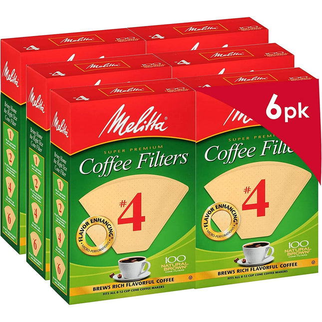 Melitta Natural Brown Paper Cone Coffee Filters #4 Unbleached 100ct (6 Pack) - Food & Beverages > Non-Alcoholic Drinks