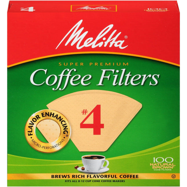 Melitta Natural Brown Paper Cone Coffee Filters #4 Unbleached 100ct (4 Pack) - Food & Beverages > Non-Alcoholic Drinks