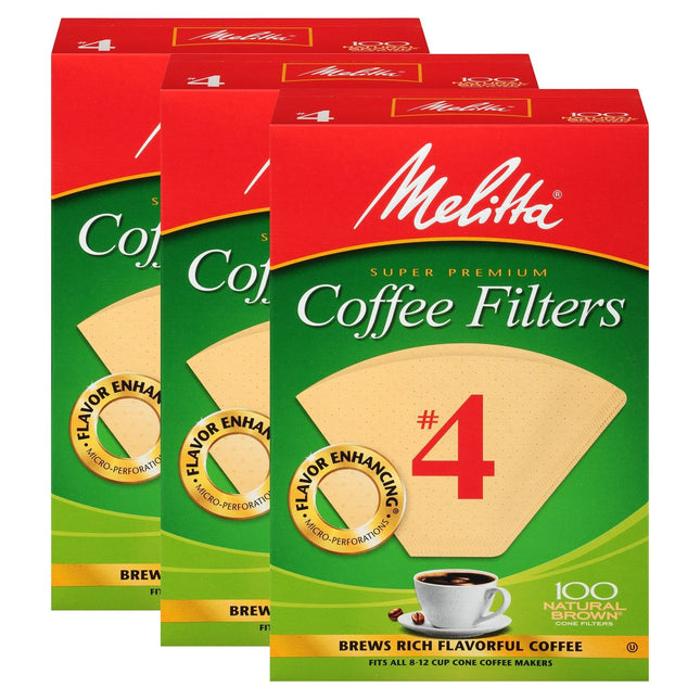 Melitta Natural Brown Paper Cone Coffee Filters #4 Unbleached 100ct (3 Pack) - Food & Beverages > Non-Alcoholic Drinks