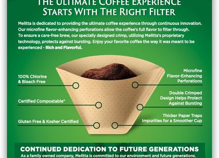 Melitta Natural Brown Paper Cone Coffee Filters #4 Unbleached 100ct (24 Pack) - Food & Beverages > Non-Alcoholic Drinks