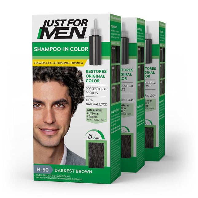 Just For Men Shampoo-In Color Gray Hair Coloring H-50 Darkest Brown (3 Pack) - Personal Care > & Styling Shampoo