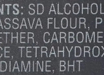 the back of a black bottle with white writing