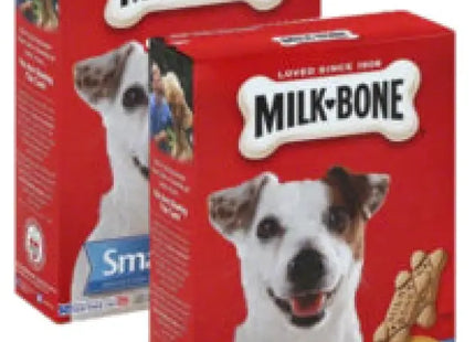 two boxes of milk bone dog treats with a dog’s face