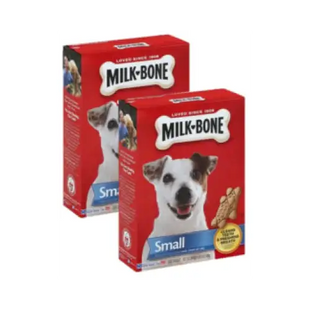 two boxes of milk bone dog treats with a dog’s face