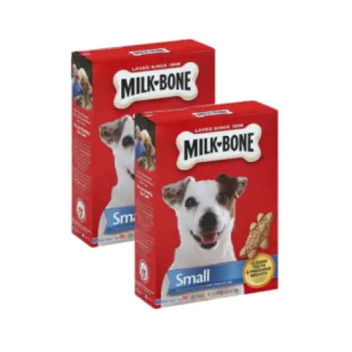 two boxes of milk bone dog treats with a dog’s face