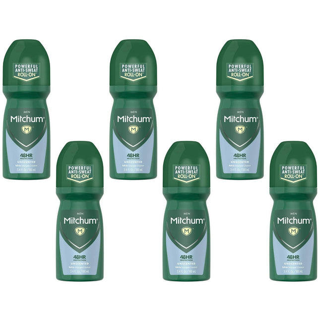 Mitchum Men Anti-Sweat Antiperspirant Deodorant Roll-On Unscented 3.4oz (6 Pack) - Personal Care > Bath & Body