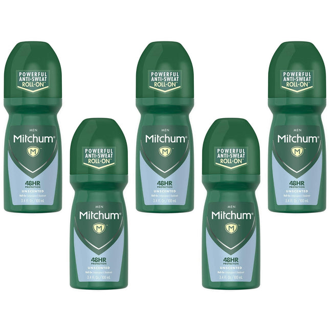 Mitchum Men Anti-Sweat Antiperspirant Deodorant Roll-On Unscented 3.4oz (5 Pack) - Personal Care > Bath & Body