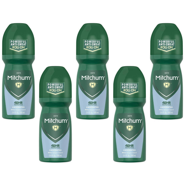 Mitchum Men Anti-Sweat Antiperspirant Deodorant Roll-On Unscented 3.4oz (5 Pack) - Personal Care > Bath & Body