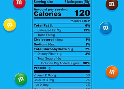 a close up of a nutrition label with m & m’s