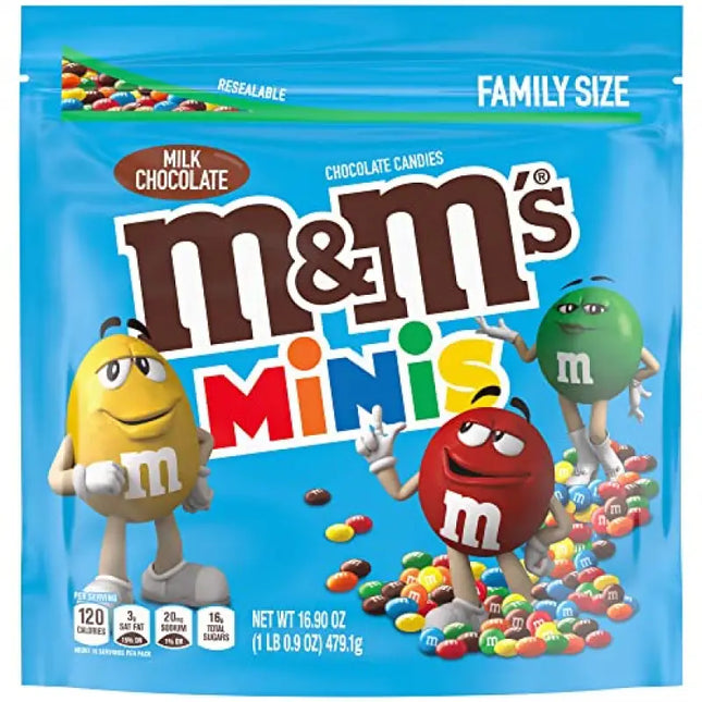 m & m’s minis chocolate candy, family size, 1 5 ounce bag