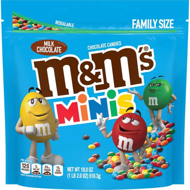 a close up of a bag of m & m’s with a family size