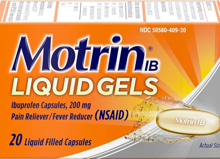 Motrin IB Liquid Gels Ibuprofen 200 mg Pain & Fever Relief Capsules 20ct (24 Pack) - Health Care > Over-the-Counter