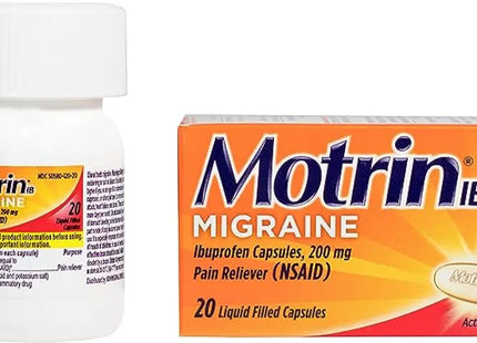 a bottle of mort mige with a box of pills