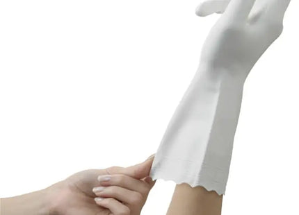 a pair of white gloves with one hand extended