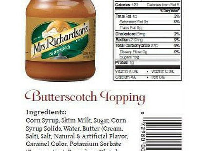 MRS RICHARDSONS Topping BTTRSCTCH 17.5 OZ Jars (Pack Of 2) - Food Beverages & Tobacco > Items Condiments Sauces Dessert