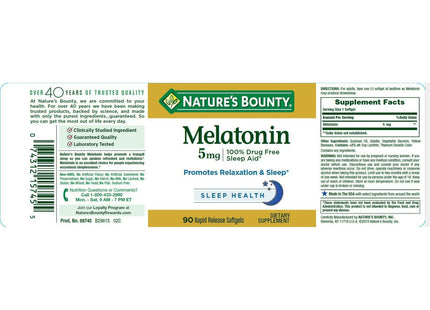 Nature’s Bounty Natural Sleep Aid Relaxation & Softgels 5mg 90ct (2 Pack) - Health Care > Vitamins Lifestyle