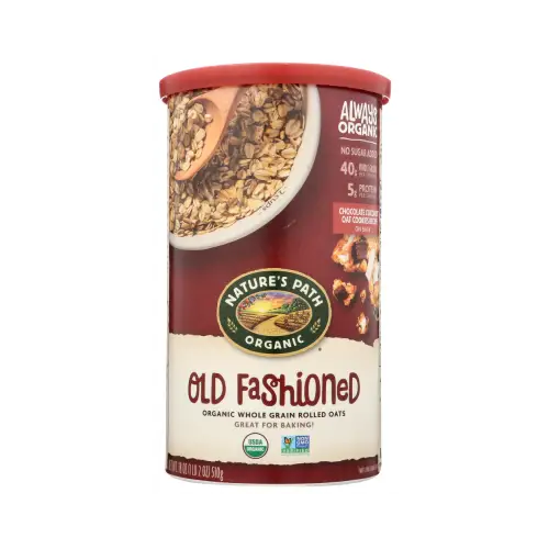 a can of old fashioned granola with nuts and raisins