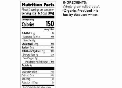 Nature’s Path Organic Old Fashioned Oatmeal Whole Grain Non-GMO 18oz (3 Pack) - Food & Beverages > Pasta Grains Cereals
