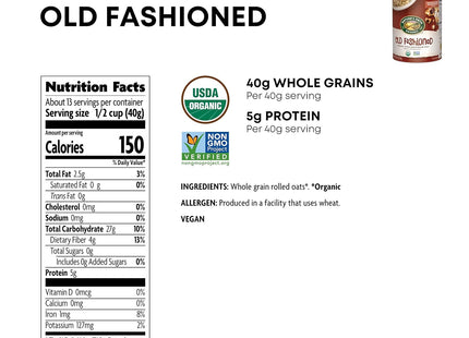 Nature’s Path Organic Old Fashioned Oatmeal Whole Grain Non-GMO 18oz (3 Pack) - Food & Beverages > Pasta Grains Cereals