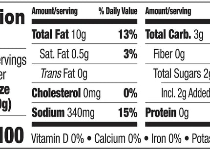 nutrition label for nut nut butter