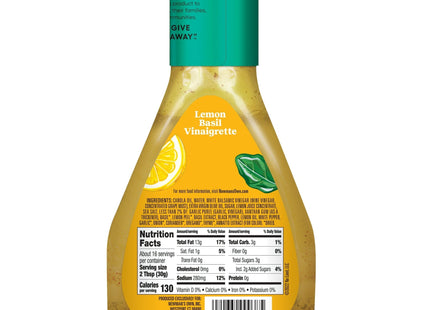 Newman’s Own Lemon Basil Italian Vinaigrette Dressing Gluten-Free 16oz (4 Pack) - Food & Beverages > Condiments