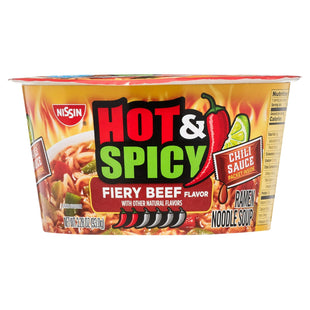 Nissin Bowl Noodles Hot & Spicy Beef Flavor Ramen Noodle Soup 3.28oz (12 Pack) - Food Beverages > Pasta Grains Cereals